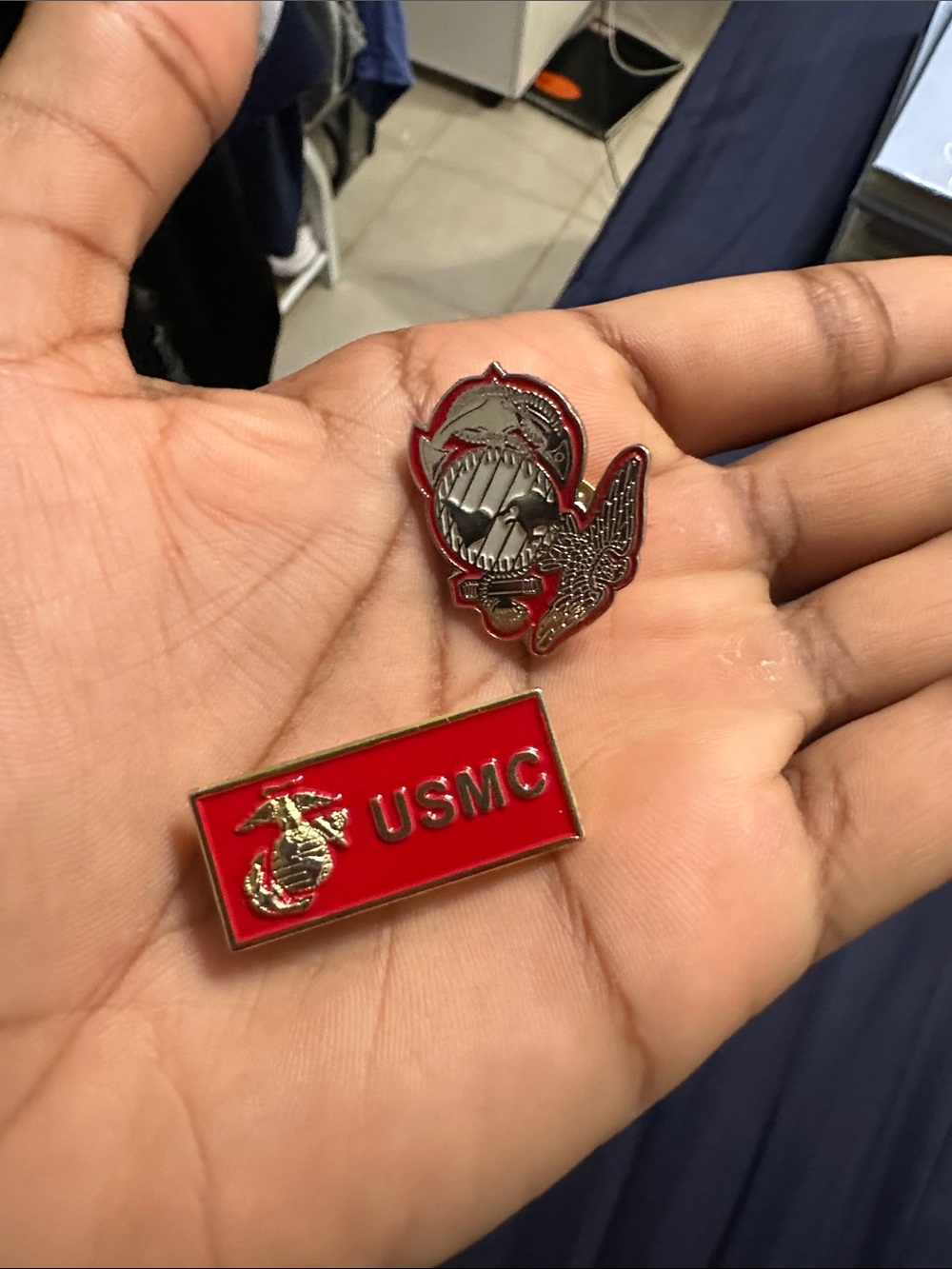 USMC PIN Red and Gold Enamel Military Lapel Pin Duo